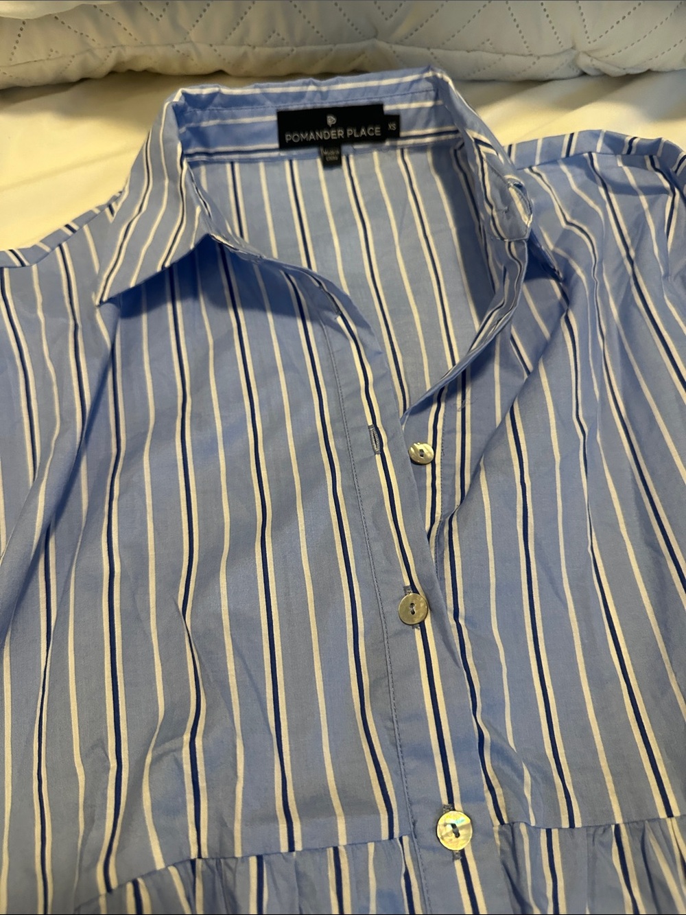 Tuckernuck Pomander Place Shades of Blue Tiered Striped Shirt Dress XS - Picture 5 of 6